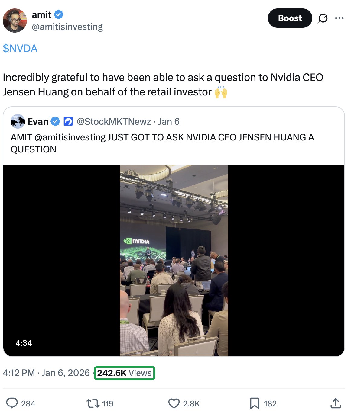 Asking NVIDIA CEO Jensen Huang a question, 242.6K views