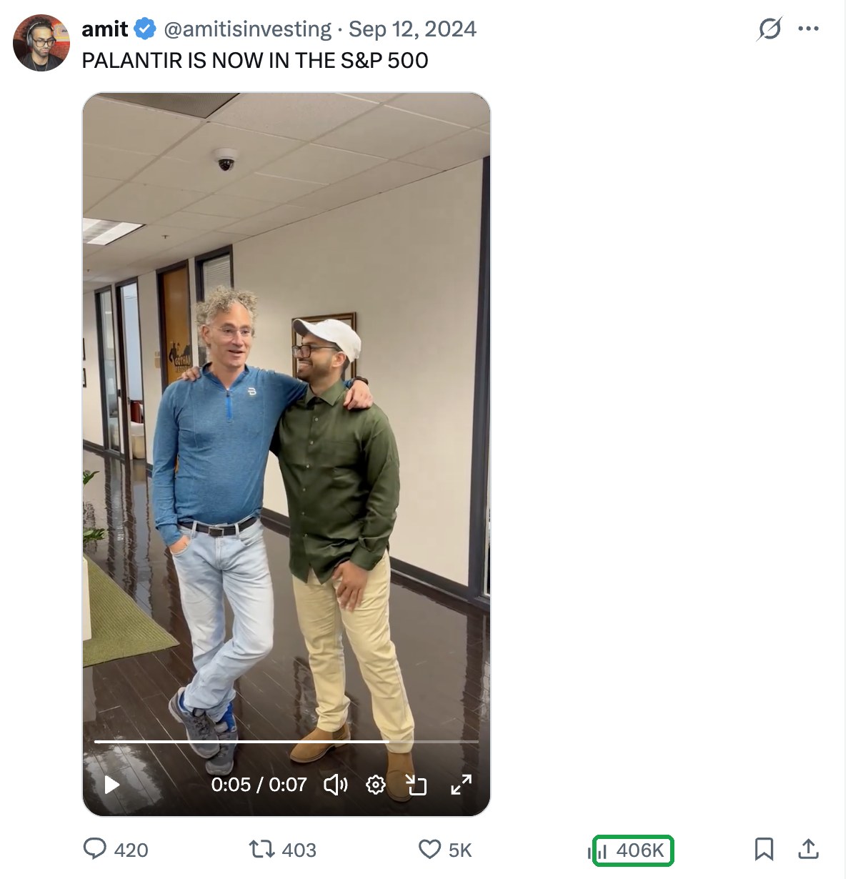 Palantir joins the S&P 500, with Alex Karp, 406K views
