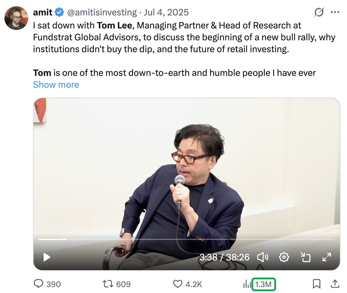 Amit's interview with Tom Lee, 1.3M views