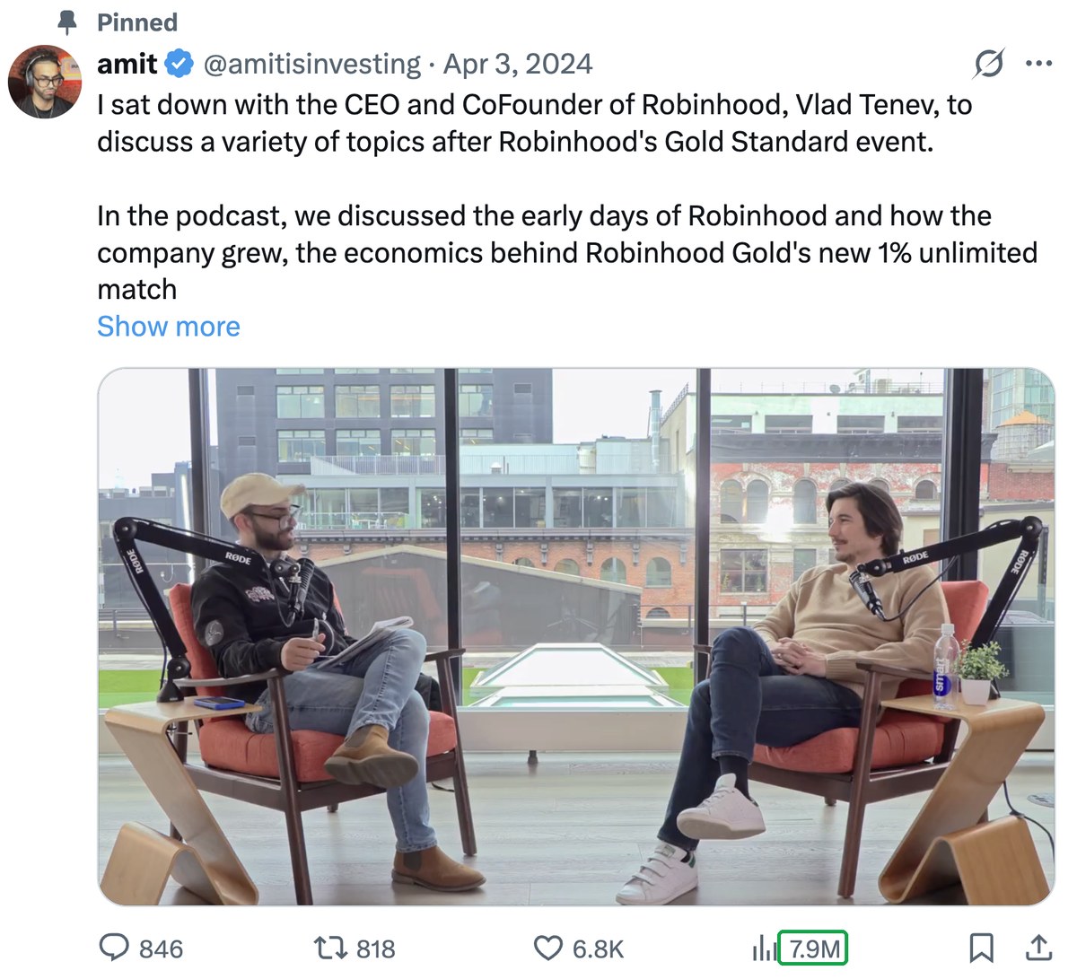 Amit's interview with Vlad Tenev, 7.9M views